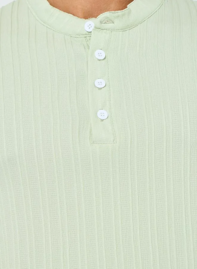 Take Two Men Green Textured Shirt and Shorts Co-Ords